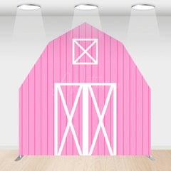 Aperturee - Aperturee Pink White Wooden Barn Door Arch Backdrop For Party