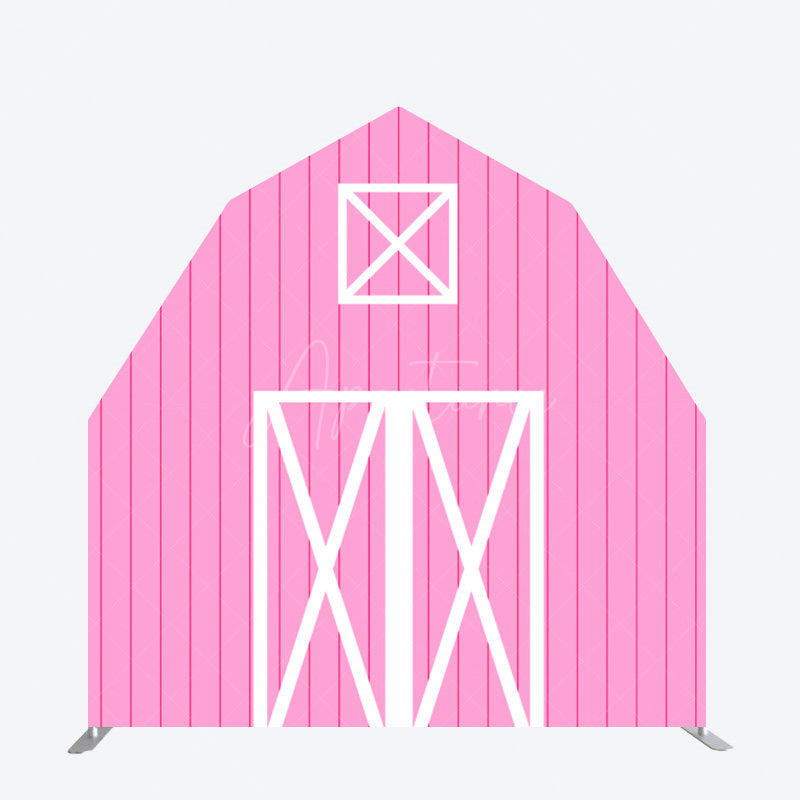 Aperturee - Aperturee Pink White Wooden Barn Door Arch Backdrop For Party