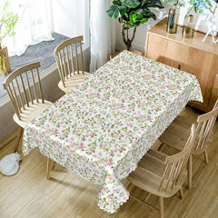 Aperturee - Aperturee Pink Wildflower Rectangle Tablecloth Small Ditsy Floral Green Leaves Spring Summer Dining Table Cover Kitchen Decor