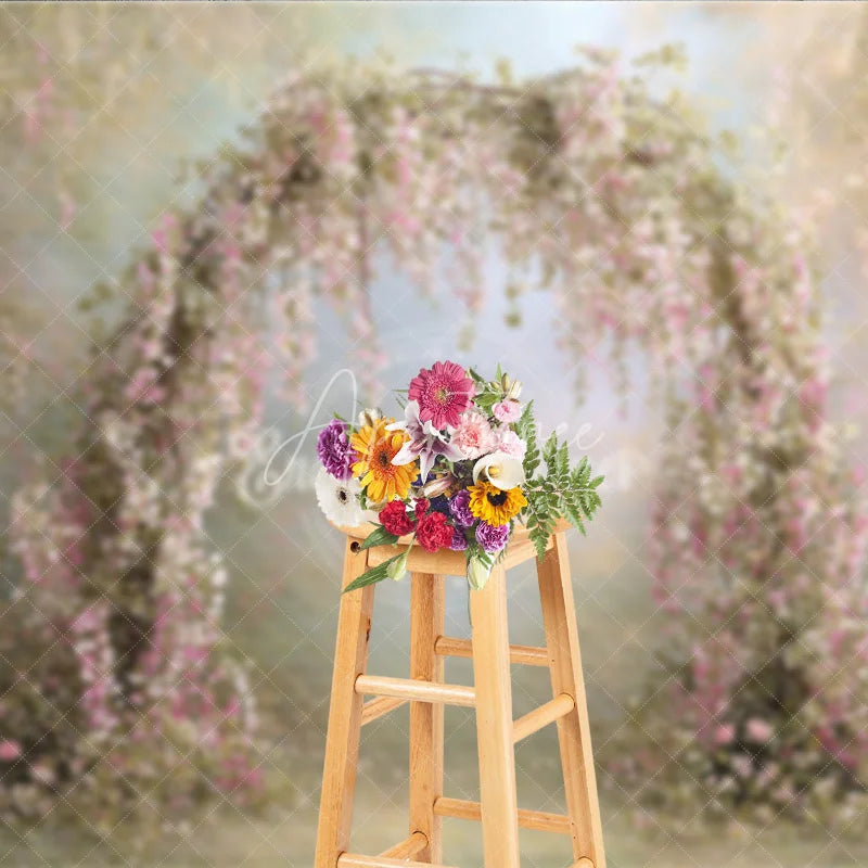 Aperturee - Aperturee Pink Wisteria Floral Arch Backdrop Spring Garden Photo Prop Enchanted Wedding Bridal Shower Decor