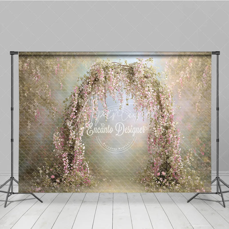 Aperturee - Aperturee Pink Wisteria Floral Arch Backdrop Spring Garden Photo Prop Enchanted Wedding Bridal Shower Decor