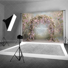 Aperturee - Aperturee Pink Wisteria Floral Arch Backdrop Wedding Garden Photo Prop Spring Purple Flower Bridal Shower Decor