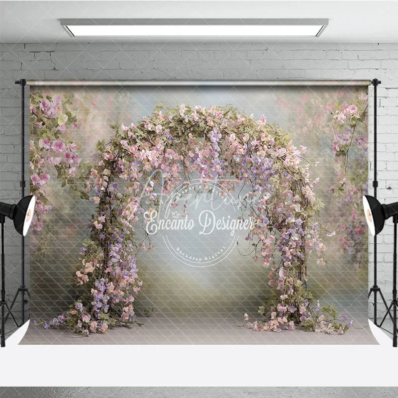Aperturee - Aperturee Pink Wisteria Floral Arch Backdrop Wedding Garden Photo Prop Spring Purple Flower Bridal Shower Decor