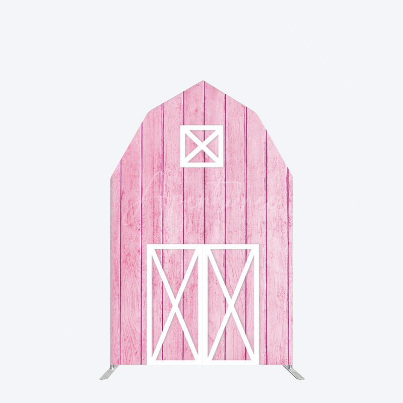 Aperturee - Aperturee Pink Wooden Farm House Barn Door Arch Party Backdrop