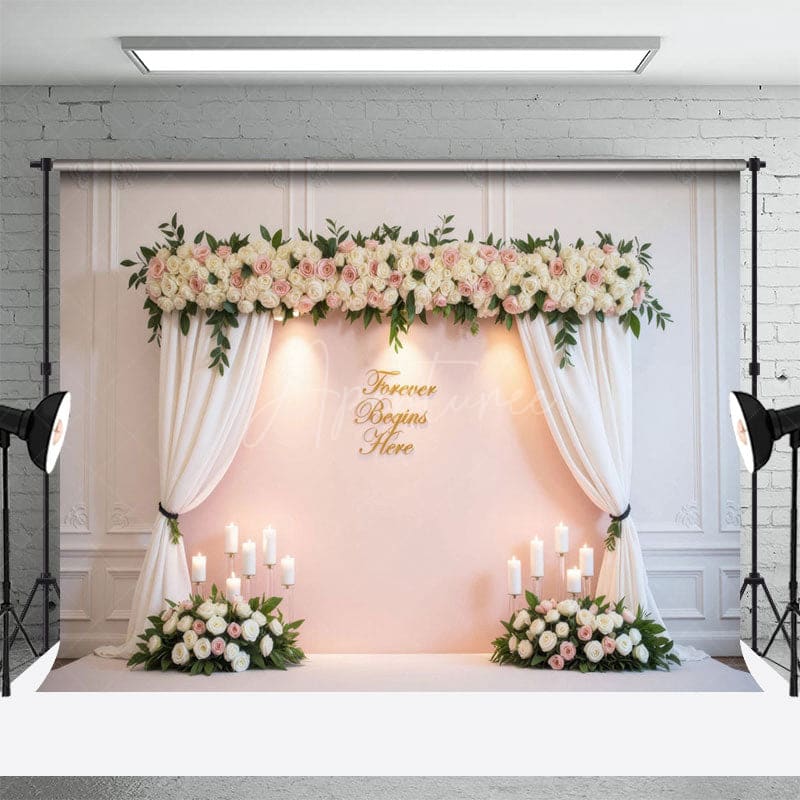 Aperturee - Aperturee Pinky Focal Floral Arch Candles Wedding Backdrop