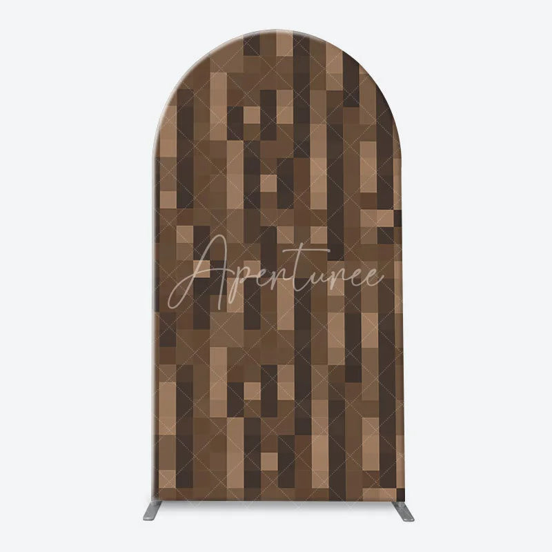 Aperturee - Aperturee Pixelated Block Style Arch Backdrop Kit with Green Grass Dirt and Wood Textures for Game Themed Parties