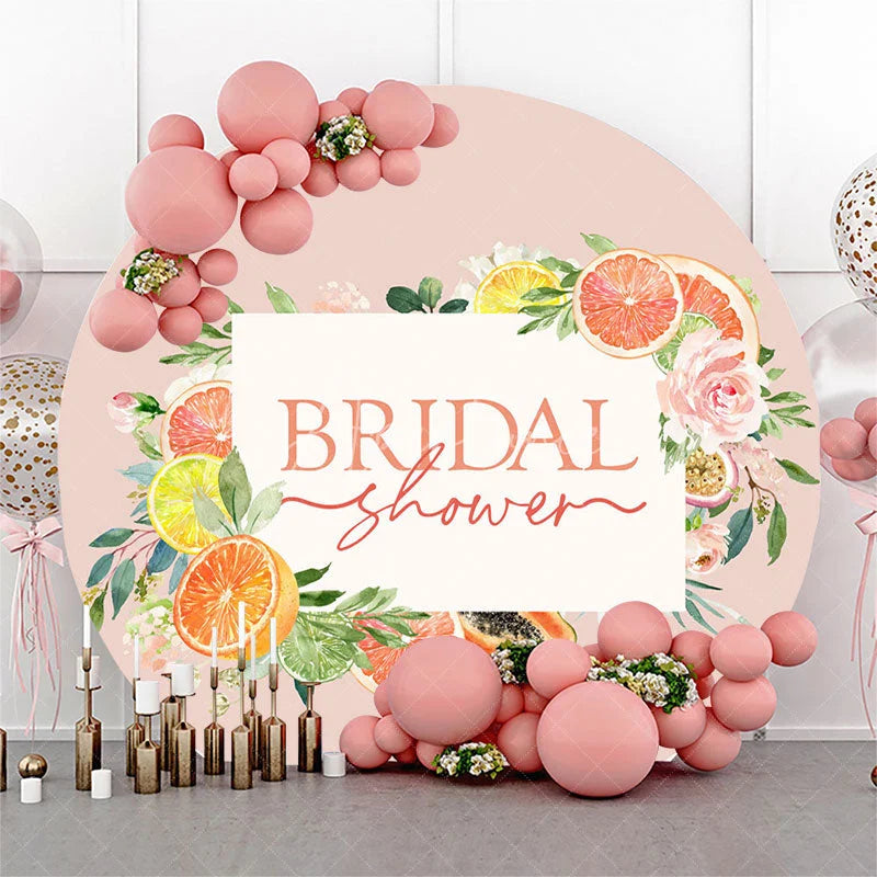 Aperturee - Aperturee Plant Fruits Lemon Pink Round Bridal Shower Backdrop