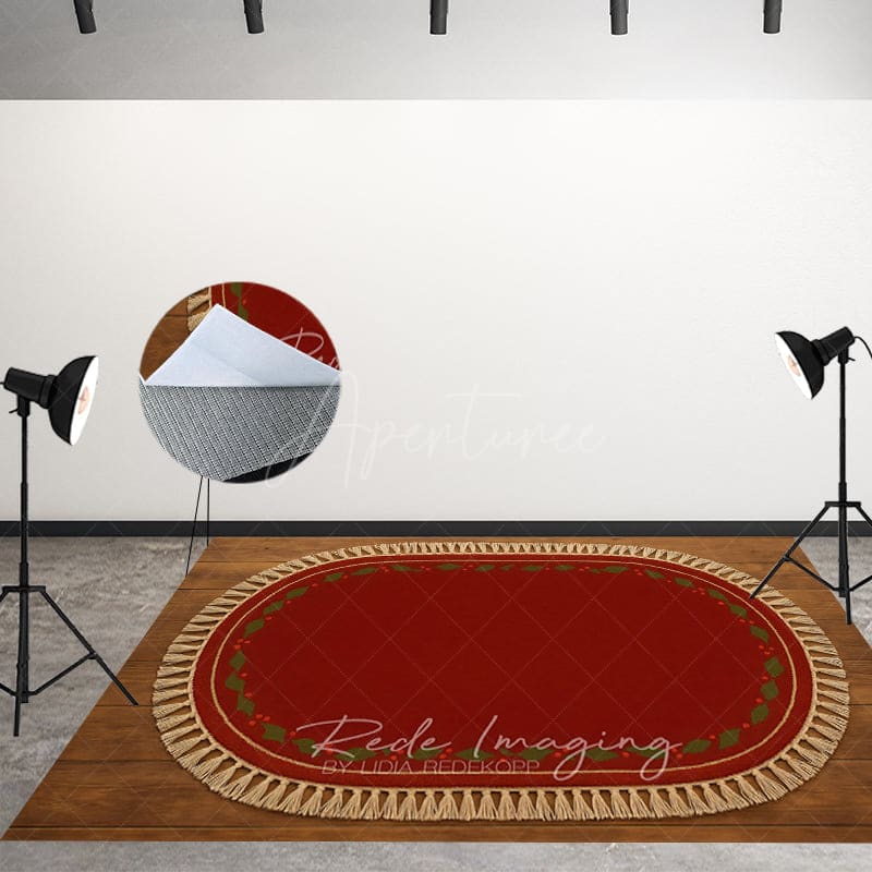 Aperturee - Aperturee Plant Oval Rug With Tassels Fabric Floor Backdrop