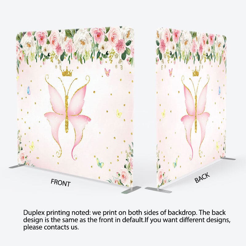 Aperturee - Aperturee Plant Pink Butterfly Birthday Pillow Case Backdrop