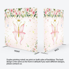 Aperturee - Aperturee Plant Pink Butterfly Birthday Pillow Case Backdrop