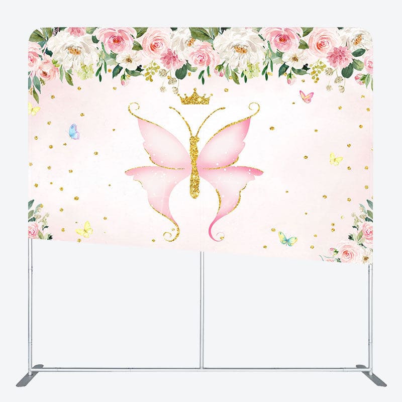 Aperturee - Aperturee Plant Pink Butterfly Birthday Pillow Case Backdrop