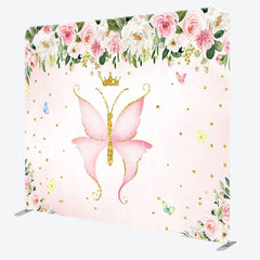 Aperturee - Aperturee Plant Pink Butterfly Birthday Pillow Case Backdrop