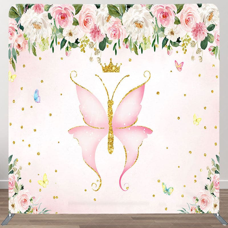 Aperturee - Aperturee Plant Pink Butterfly Birthday Pillow Case Backdrop