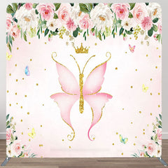 Aperturee - Aperturee Plant Pink Butterfly Birthday Pillow Case Backdrop