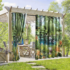 Aperturee - Aperturee Pond Swan Scene Waterproof Printed Outdoor Curtains