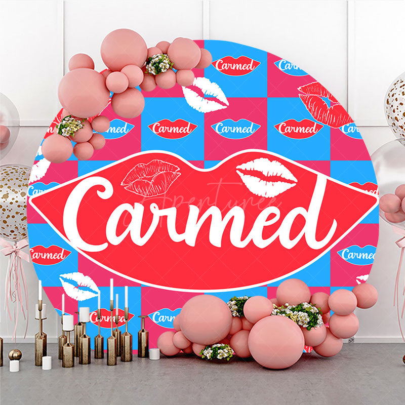 Aperturee - Aperturee Pop Art Lip Balm Inspired Round Backdrop Red Lips and Checkered Pattern Fun and Colorful Party Photo Booth