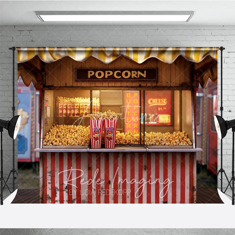 Aperturee - Aperturee Popcorn Stand Combo Set Backdrop Red and White Striped Movie Night Carnival Party Decoration Background