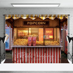 Aperturee - Aperturee Popcorn Stand Combo Set Backdrop Red and White Striped Movie Night Carnival Party Decoration Background