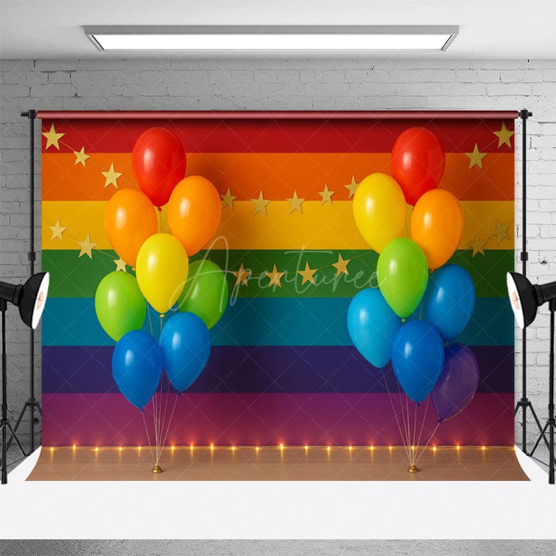 Aperturee - Aperturee Pride Month Colored Balloon Wood Combo Set Backdrop