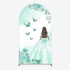 Aperturee - Aperturee Princess and Butterflies Arch Backdrop Mis Quince A?os Sweet 16 Birthday Elegant Girl Party Photo Booth Decor