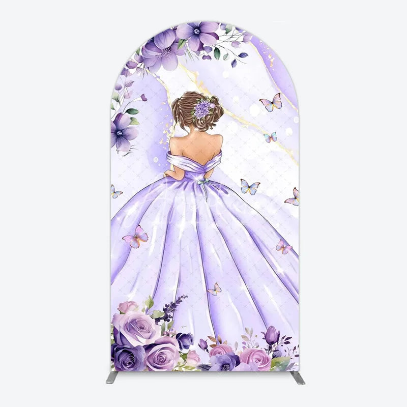 Aperturee - Aperturee Princess and Butterflies Arch Backdrop Mis Quince A?os Sweet 16 Birthday Elegant Girl Party Photo Booth Decor