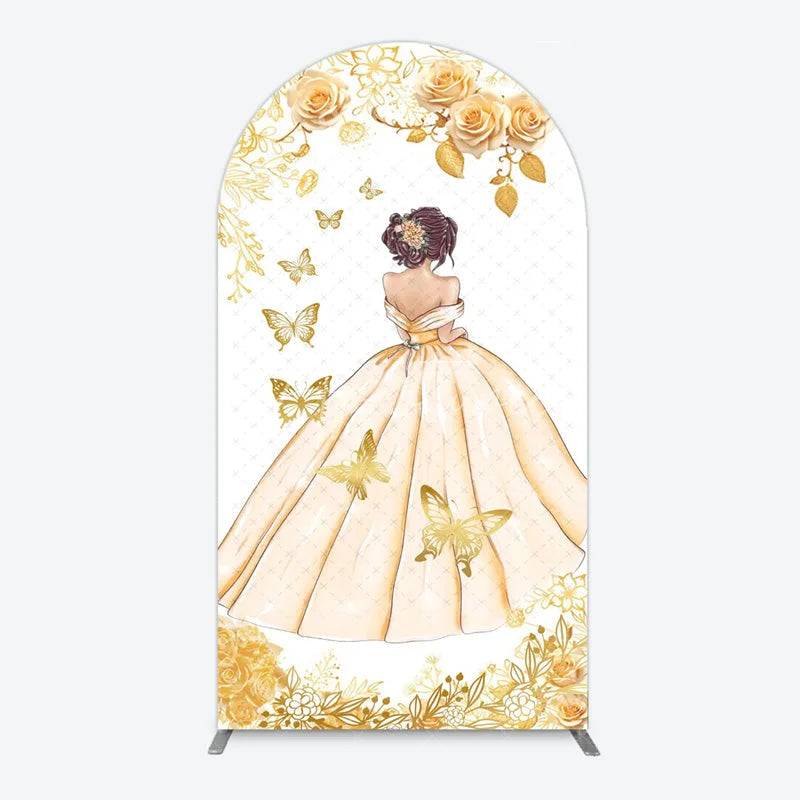 Aperturee - Aperturee Princess and Butterflies Arch Backdrop Mis Quince A?os Sweet 16 Birthday Elegant Girl Party Photo Booth Decor
