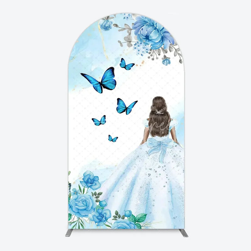 Aperturee - Aperturee Princess and Butterflies Arch Backdrop Mis Quince A?os Sweet 16 Birthday Elegant Girl Party Photo Booth Decor