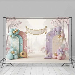 Aperturee - Aperturee Princess Castle Carriage Photography Backdrop Fairy Tale Glass Slipper Party Banner
