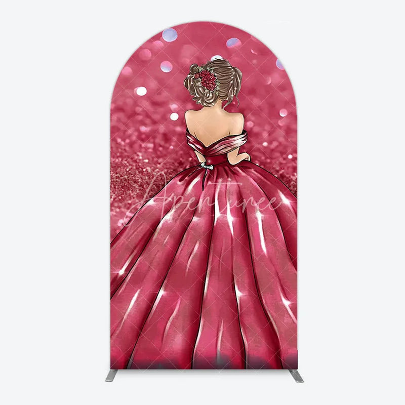 Aperturee - Aperturee Princess Gown Arch Backdrop for Quincea?era Lavender Glitter Sweet 16 Elegant Girl Birthday Decor