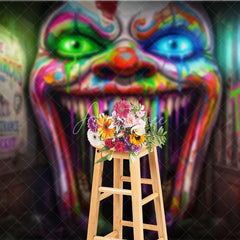 Aperturee - Aperturee Psychedelic Neon Dripping Clown Face Holiday Backdrop Grim Circus Horror Theme Party Decor with Toxic Graffiti