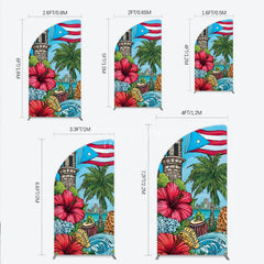 Aperturee - Aperturee Puerto Rico Flag and Tropical Flowers Half Moon Arch Backdrop Vibrant Caribbean Island Party Decor