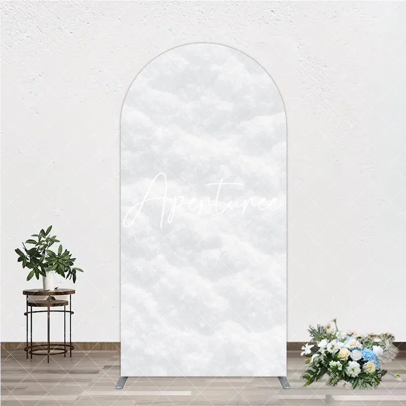 Aperturee - Aperturee Pure White Textured Snowy Cloud Round Top Arch Backdrop Ethereal Winter Wonderland Party Decor.
