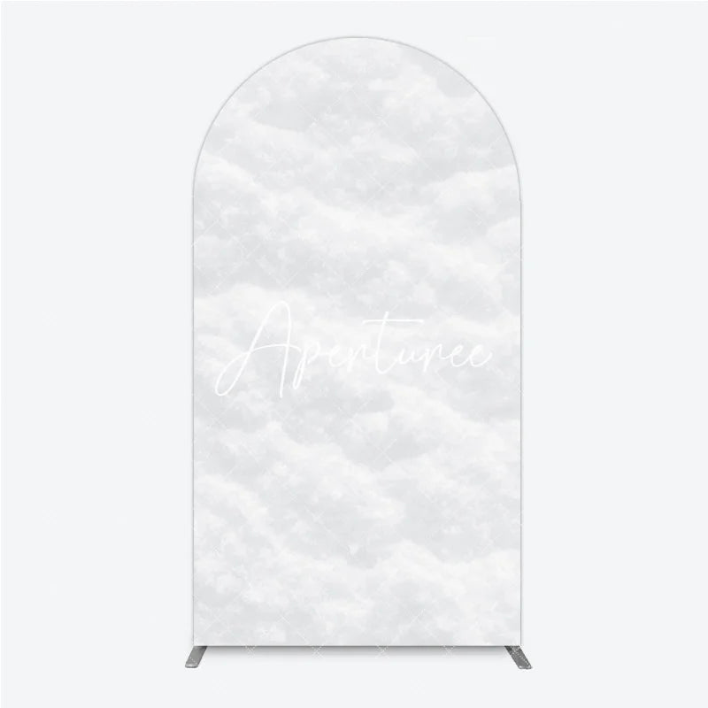 Aperturee - Aperturee Pure White Textured Snowy Cloud Round Top Arch Backdrop Ethereal Winter Wonderland Party Decor.