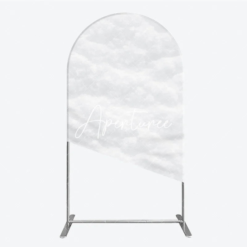 Aperturee - Aperturee Pure White Textured Snowy Cloud Round Top Arch Backdrop Ethereal Winter Wonderland Party Decor.