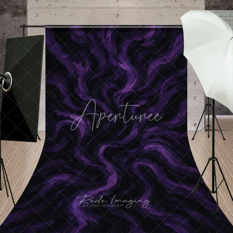 Aperturee - Aperturee Purple and Black Abstract Swirling Brushstroke Sweep Backdrop Artistic Textured Design for Photography