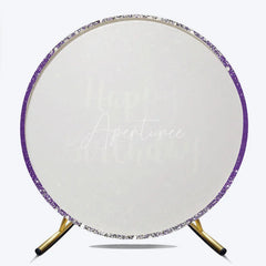 Aperturee - Aperturee Purple and Silver Glitter Happy Birthday Round Backdrop Elegant Diamond Sparkle Celebration Party Decor
