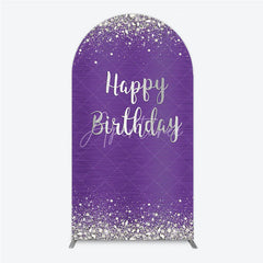 Aperturee - Aperturee Purple and Silver Glitter Happy Birthday Round Top Arch Backdrop Elegant Diamond Sparkle Party Decor