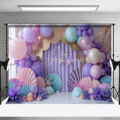 Aperturee - Aperturee Purple Arch Balloon Shells Stars Cake Smash Backdrop