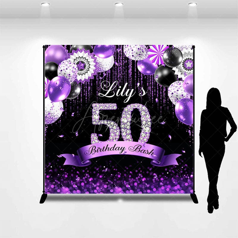 Aperturee - Aperturee Purple Black Balloon Custom 50 Birthday Bash Backdrop