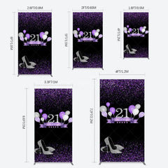 Aperturee - Aperturee Purple Black Heel Balloons Birthday Rectangle Backdrop