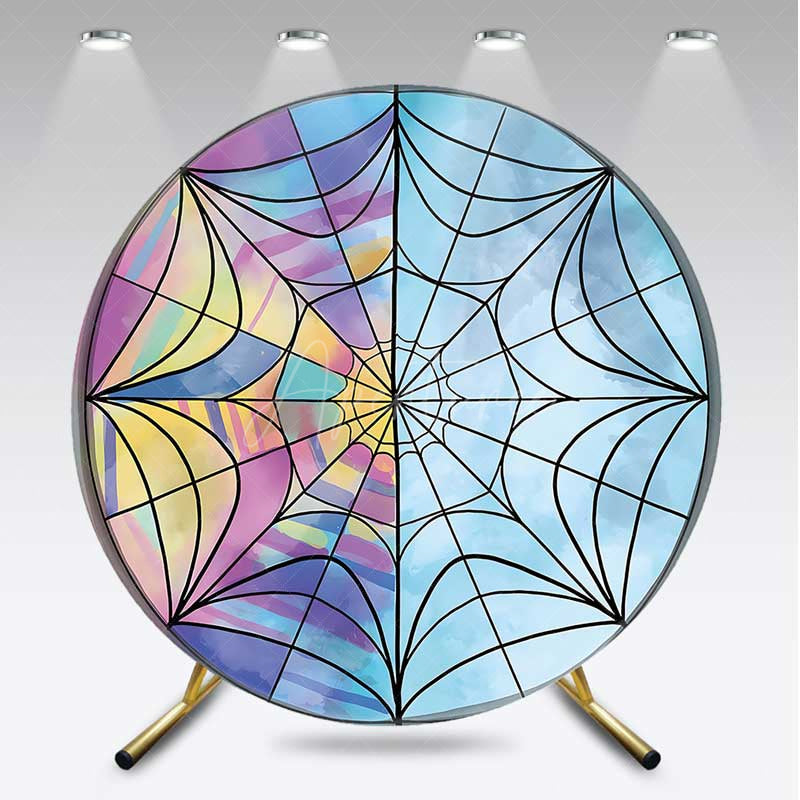 Aperturee Aperturee Purple Blue Spiderweb Girls Birthday Round Backdrop