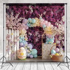 Aperturee - Aperturee Purple Floral Easter Backdrop Spring Garden Balloon Arch Bunny Photography Background Holiday Party Decoration