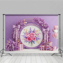 Aperturee - Aperturee Purple Floral Valentine Day Backdrop Rose Flower Wreath Bow Love Background Romantic Photography Banner