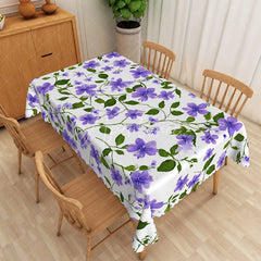 Aperturee - Aperturee Purple Floral Vine Rectangle Tablecloth Spring Garden Blossom Table Cover Elegant Flower Pattern Decor