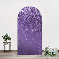 Aperturee - Aperturee Purple Glitter Sparkle Arch Backdrop for Birthday or Wedding Glam Bling Effect Sweet 16 Party Photo Booth
