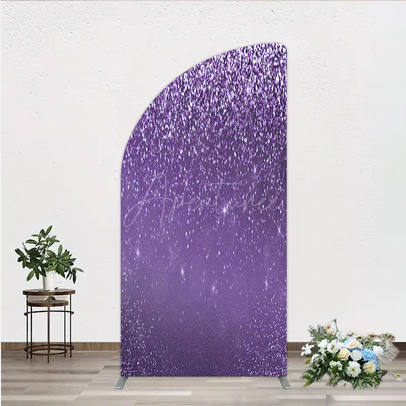 Aperturee - Aperturee Purple Glitter Sparkle Half Moon Arch Backdrop for Birthday or Wedding Glam Bling Effect Sweet 16 Party Photo Booth