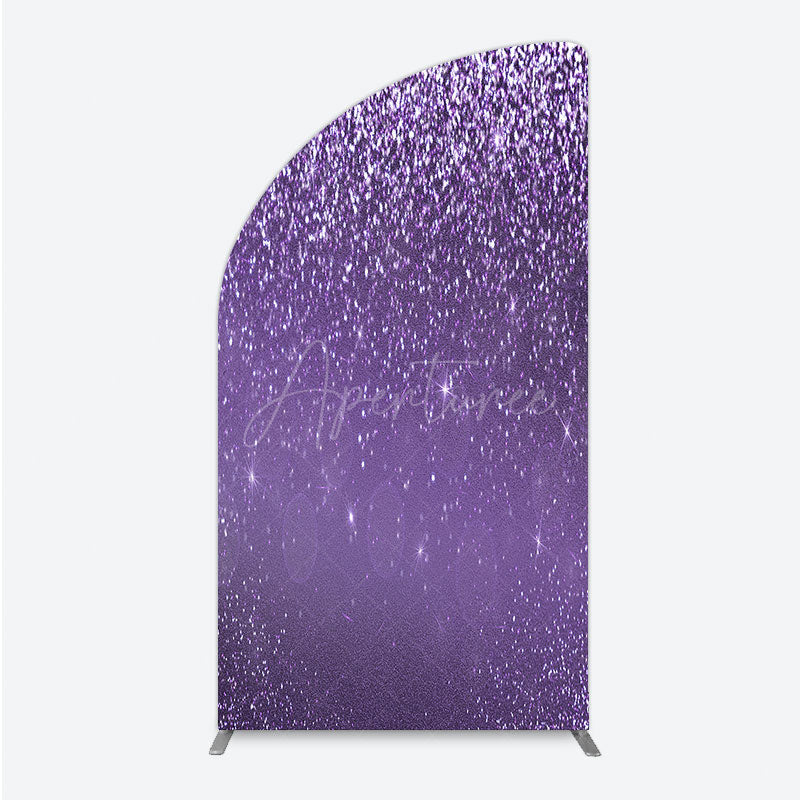 Aperturee - Aperturee Purple Glitter Sparkle Half Moon Arch Backdrop for Birthday or Wedding Glam Bling Effect Sweet 16 Party Photo Booth