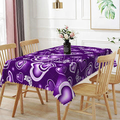 Aperturee - Aperturee Purple Glowing Heart Butterfly Rectangle Tablecloth Neon Light Love Pattern Romantic Fantasy Dining Decor
