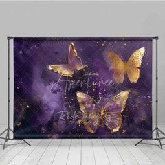 Aperturee - Aperturee Purple Gold Butterfly Photography Backdrop Elegant Insect Art Photo Background Dreamy Fantasy Wing Photo Booth Prop