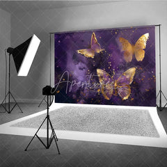 Aperturee - Aperturee Purple Gold Butterfly Photography Backdrop Elegant Insect Art Photo Background Dreamy Fantasy Wing Photo Booth Prop